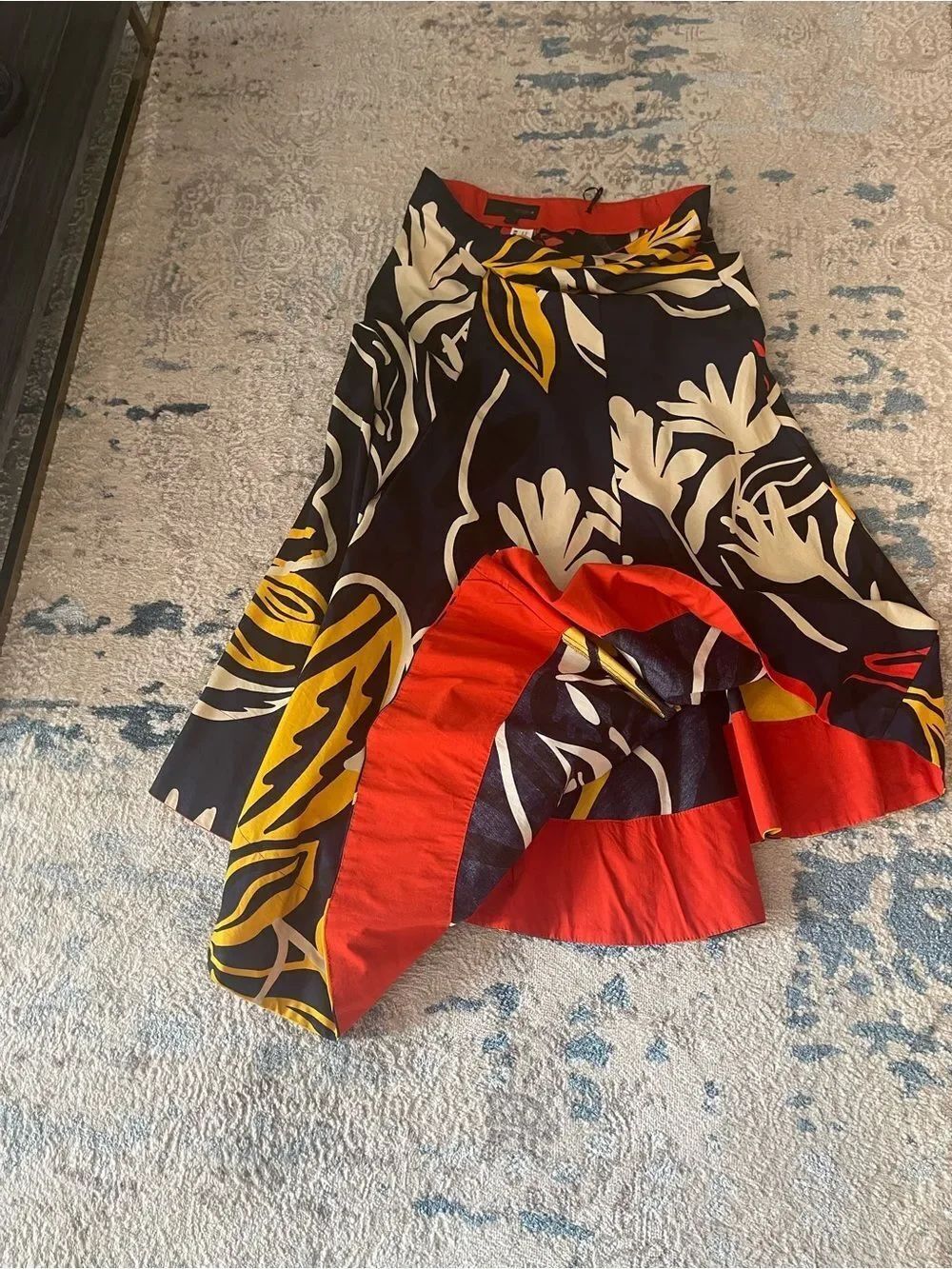 Zara Navy Blue Floral Circle Skirt with Yellow & Cream Accents